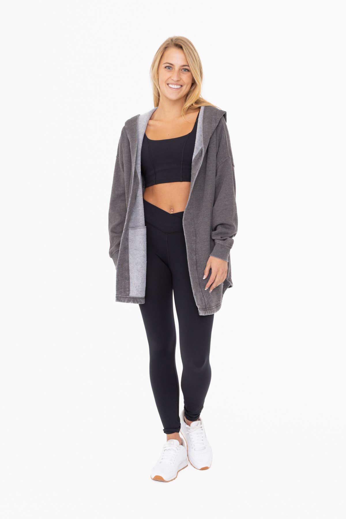 Mineral Washed Fleece Hooded Cardigan Black - Mono B