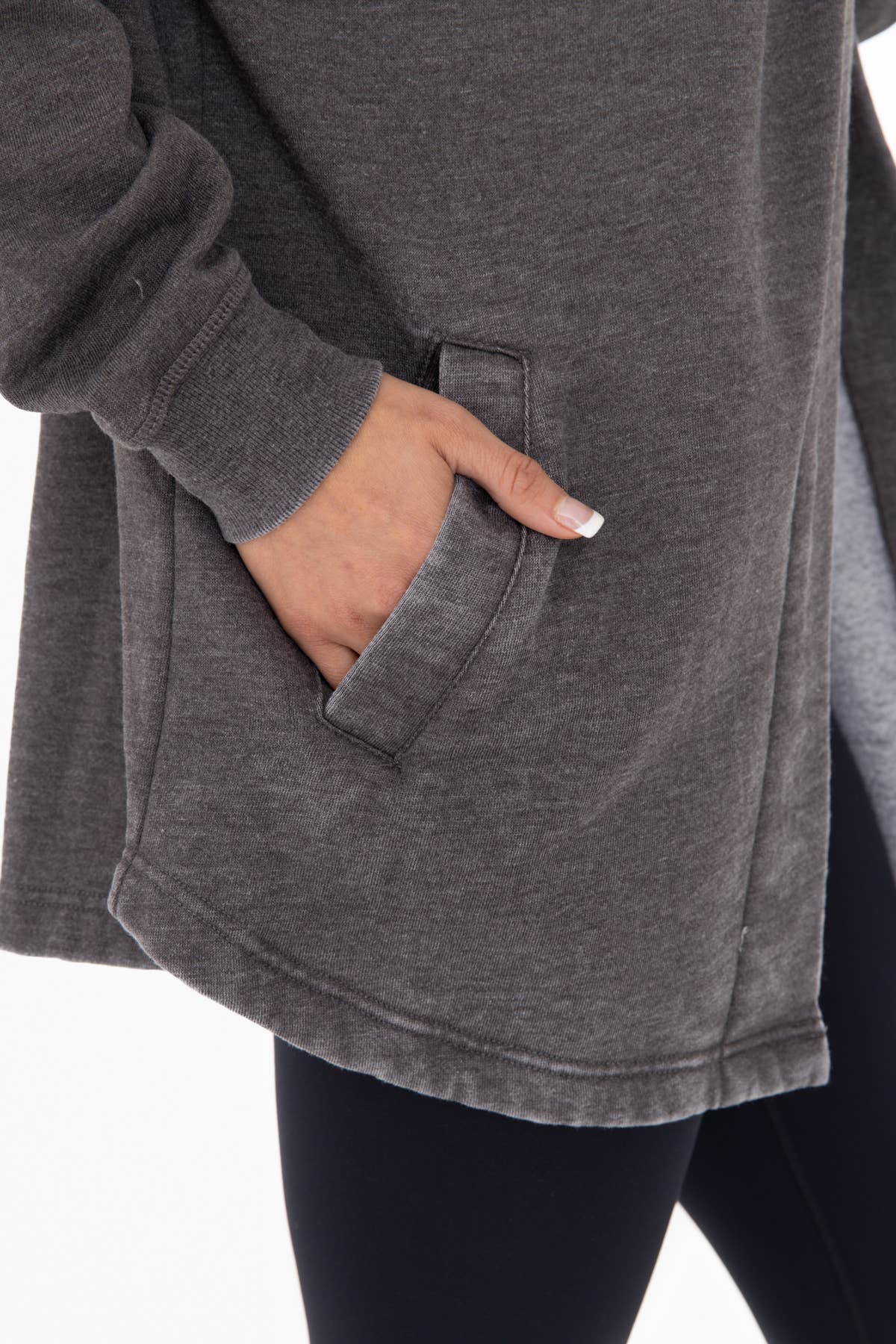 Mineral Washed Fleece Hooded Cardigan Black - Mono B