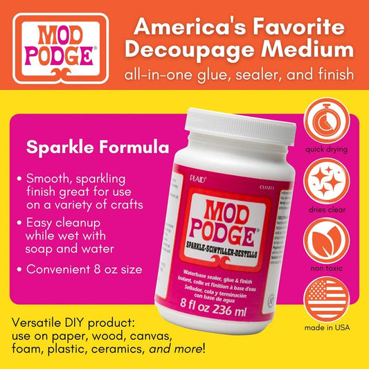 Mod Podge Waterbase Sealer/Glue/Finish, Sparkle (8oz) | Alberta Bead Store