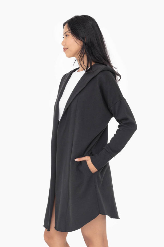 Open Front Longline Hoodie Cardigan Black - Mono B