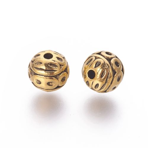 Tibetan Style Alloy Bead Antique Golden Round 8MM 10pc | Alberta Bead Store