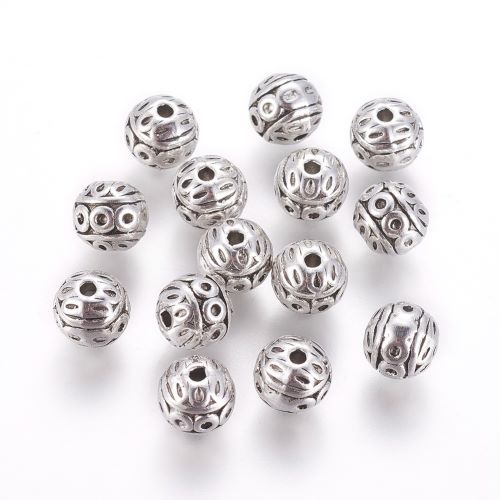 Tibetan Style Alloy Bead Antique Silver Round 8MM 10pc | Alberta Bead Store