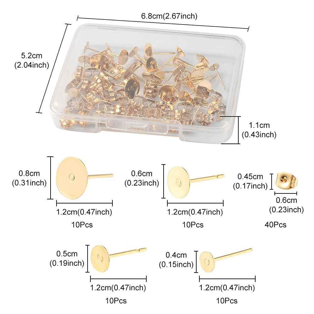 Earring Stud Findings 304SS Golden kit - Alberta Bead Store