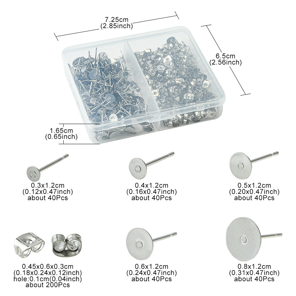 Earring Stud Findings 304SS Silver kit 200pc - Alberta Bead Store