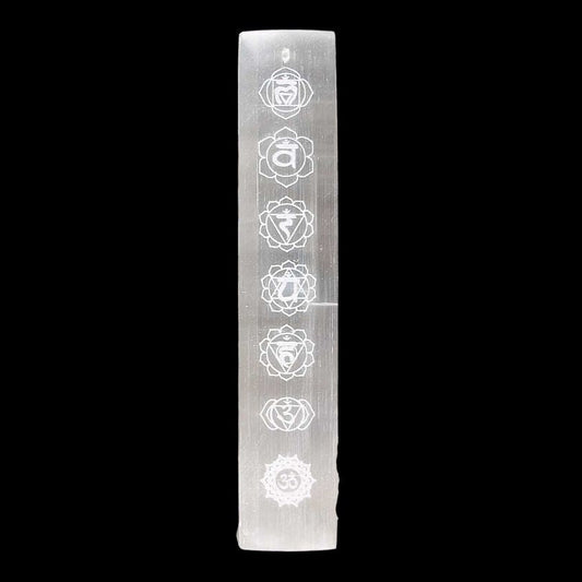 Selenite Charging Plate Chakras Engraved - Witches Ink LTD - O/A Crystals and Sun Signs