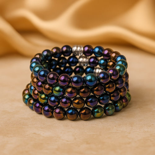 Titanium plated obsidian gemstone healing bracelet