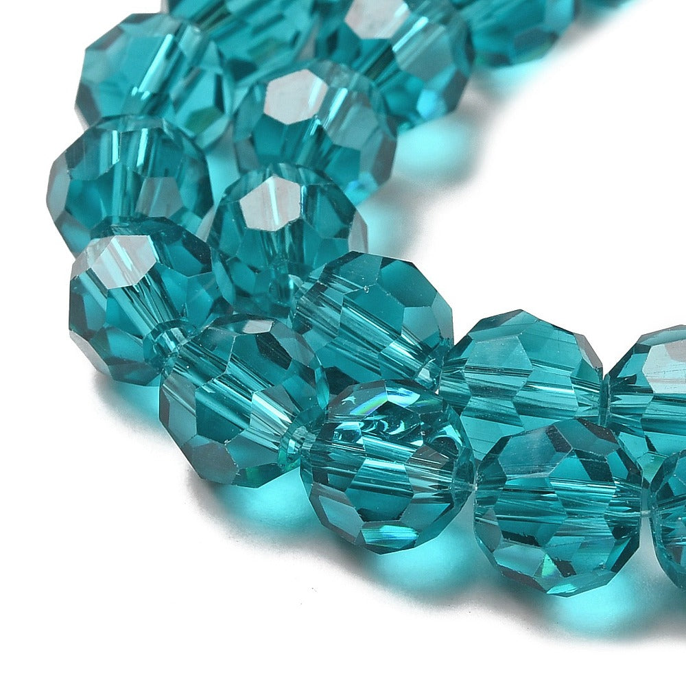 Glass Bead Faceted Round Dark Turquoise 8MM