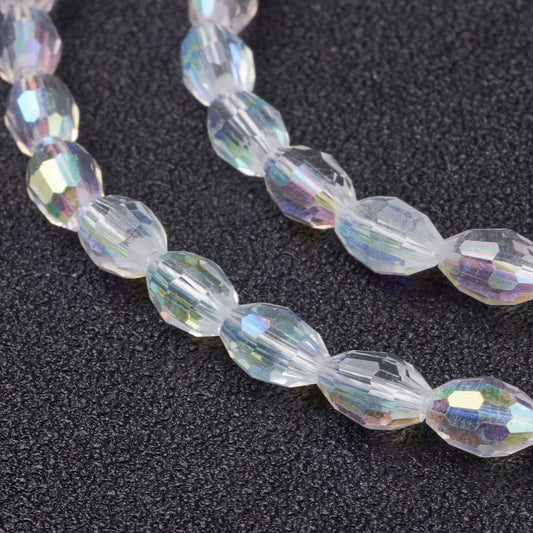 Glass Bead Electroplated AB White Faceted Oval 6mm - Alberta Bead Store
