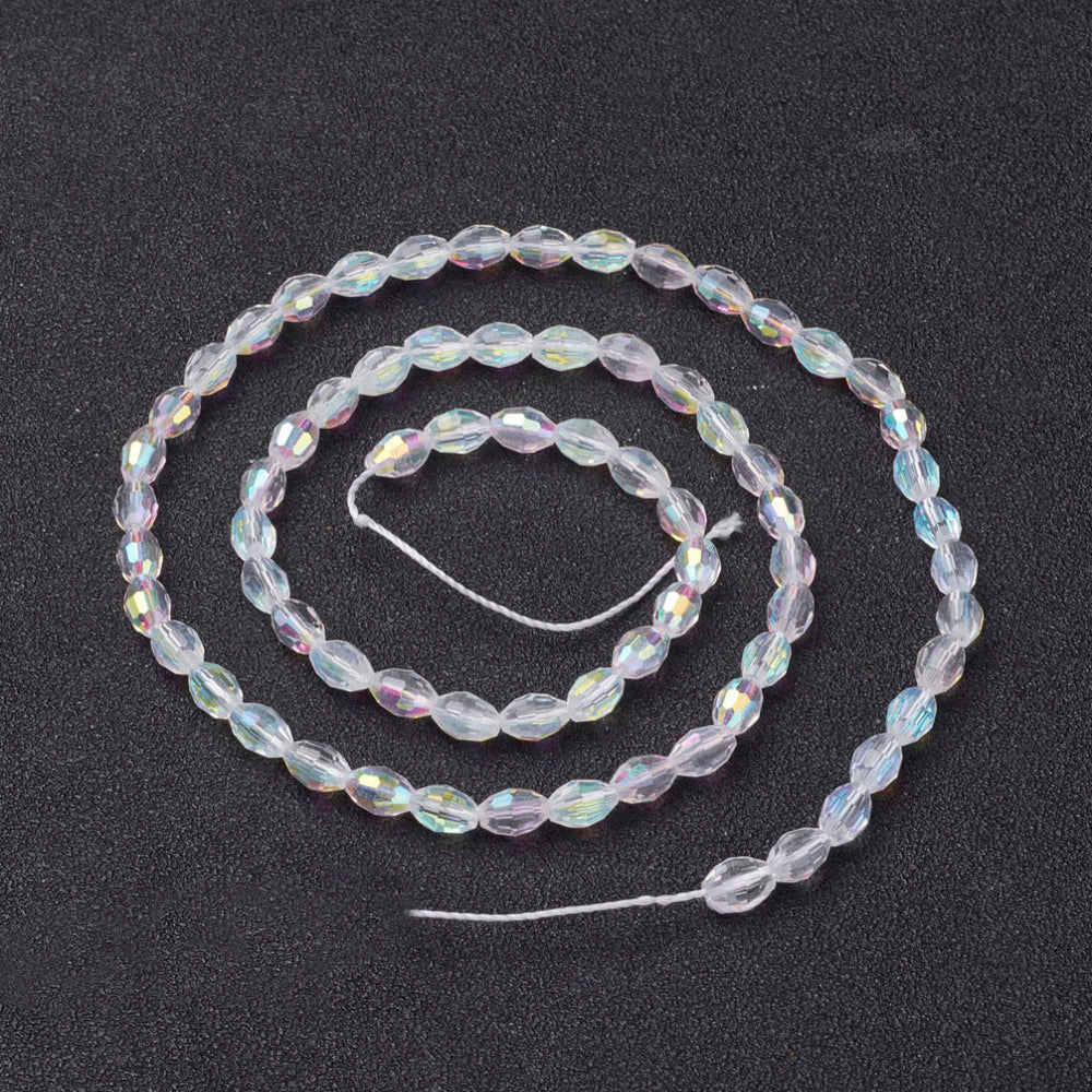 Glass Bead Electroplated AB White Faceted Oval 6mm - Alberta Bead Store