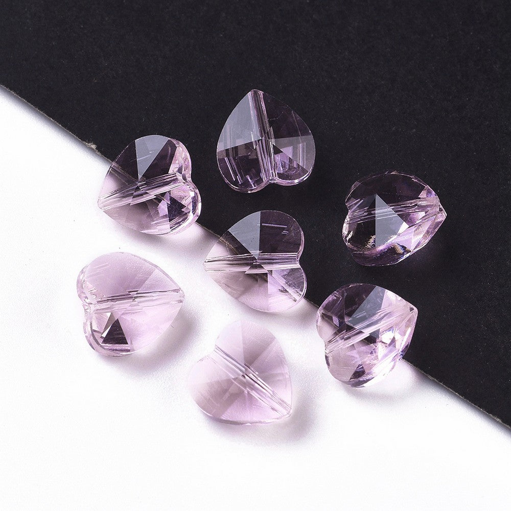Glass Charm Heart Pink 10x10x7mm 10pcs