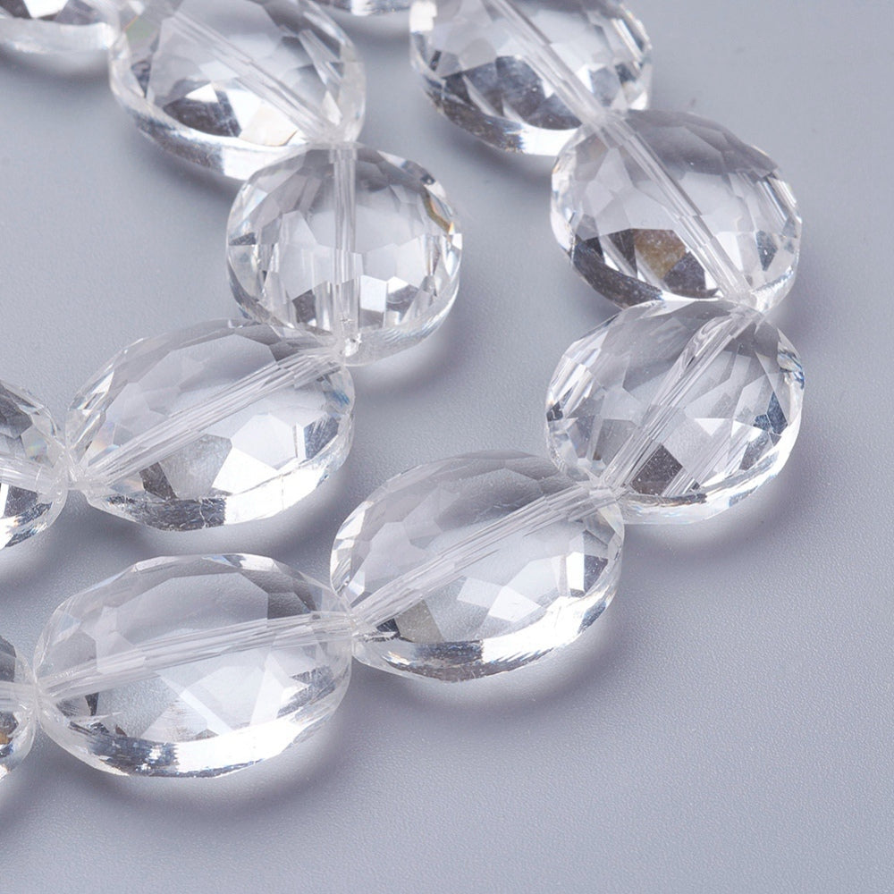 Glass Bead Faceted Oval Clear 20mm - Alberta Bead Store