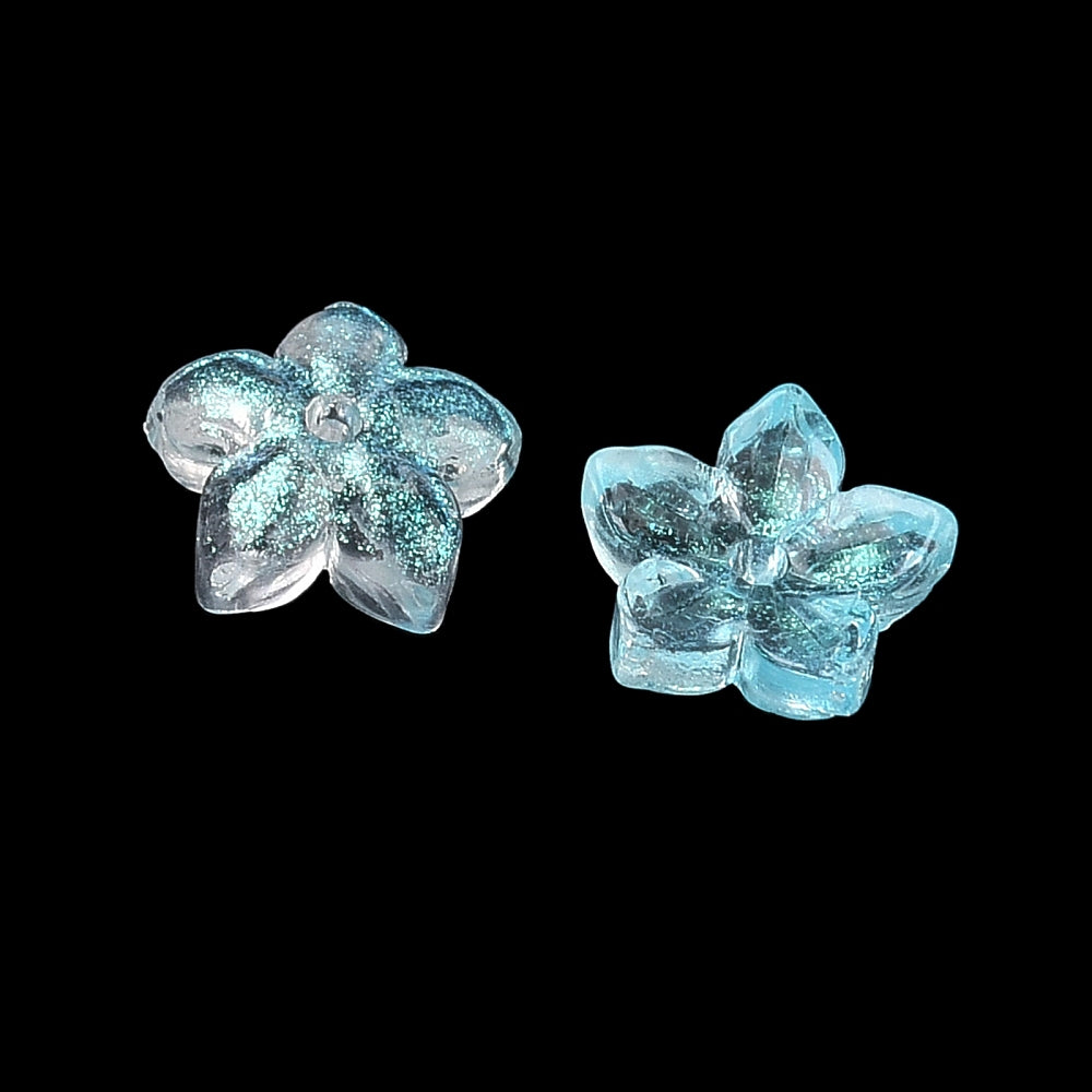 Glass Bead Cap 5-Petal Flower Light Blue 20pc