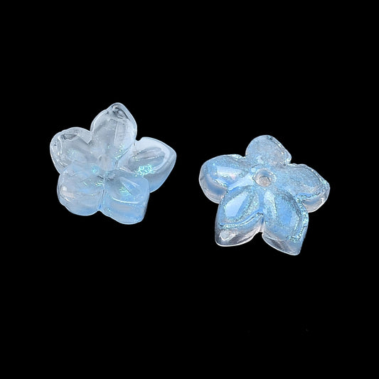 Cache-perle en verre Fleur 5 pétales bleu ciel 20 pièces