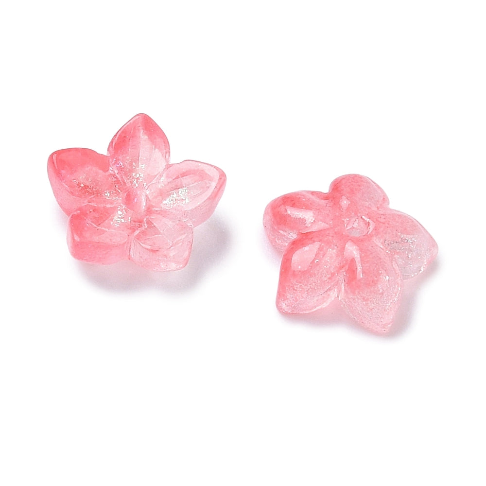 Glass Bead Cap 5-Petal Flower Hot Pink 20pc