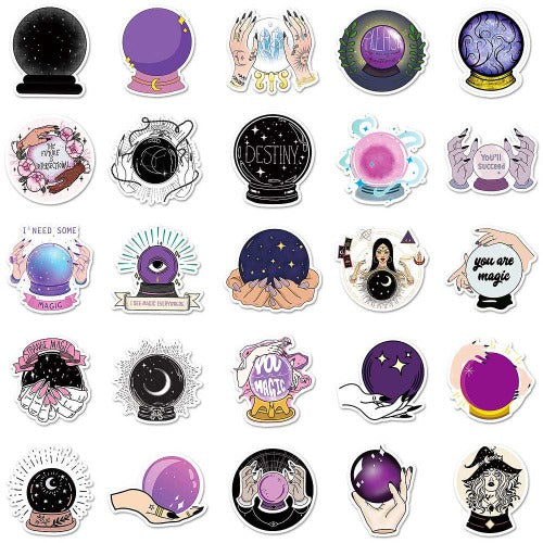 Magic Theme PVC Vinyl Stickers 50pcs | Crystals and Sun Signs Co