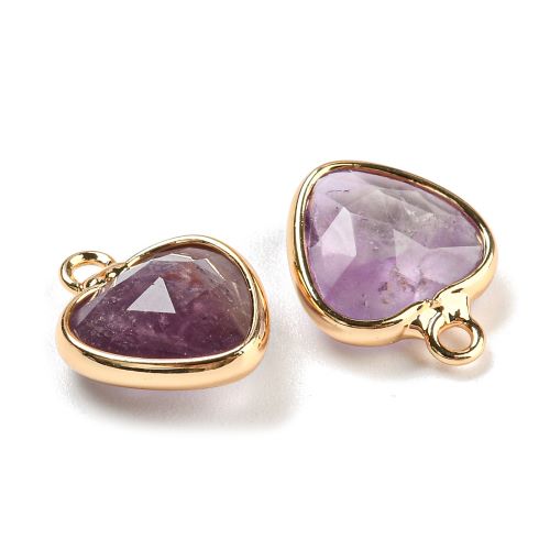 Amethyst Faceted Heart Charm/Pendant with Gold 1pc | Alberta Bead Store