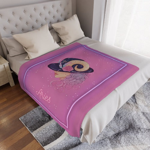 Astrology Plush Blankets in Pink 50x60 - Witches Ink LTD - O/A Crystals and Sun Signs