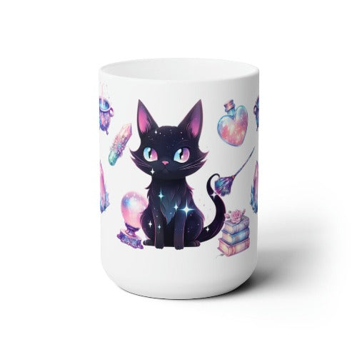 Black Cat and Mystical Things 15oz Ceramic Mug - Witches Ink LTD - O/A Crystals and Sun Signs