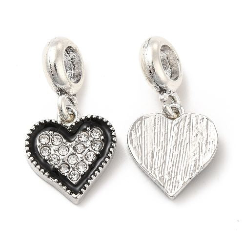 Enamel Charm Black Heart with Rhinestones 5pc | Crystals and Sun Signs Co