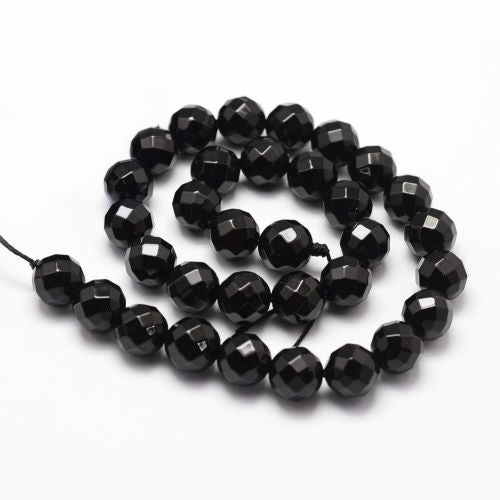 Black Onyx Faceted Gemstone Grade A Dyed Beads - All Sizes | Crystals and Sun Signs Co
