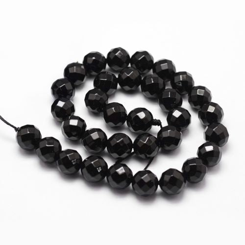 Black Onyx Faceted Gemstone Grade A Dyed Beads - All Sizes - Witches Ink LTD - O/A Crystals and Sun Signs