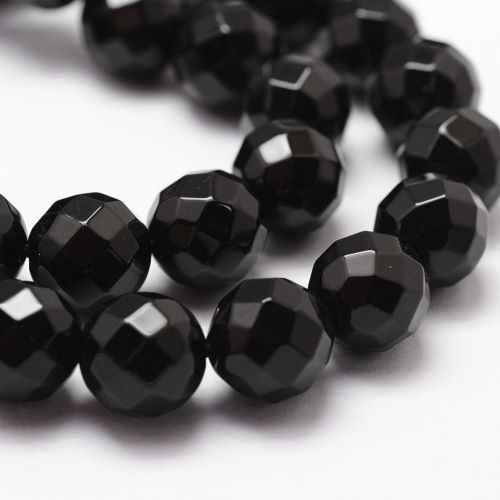 Black Onyx Faceted Gemstone Grade A Dyed Beads - All Sizes | Crystals and Sun Signs Co
