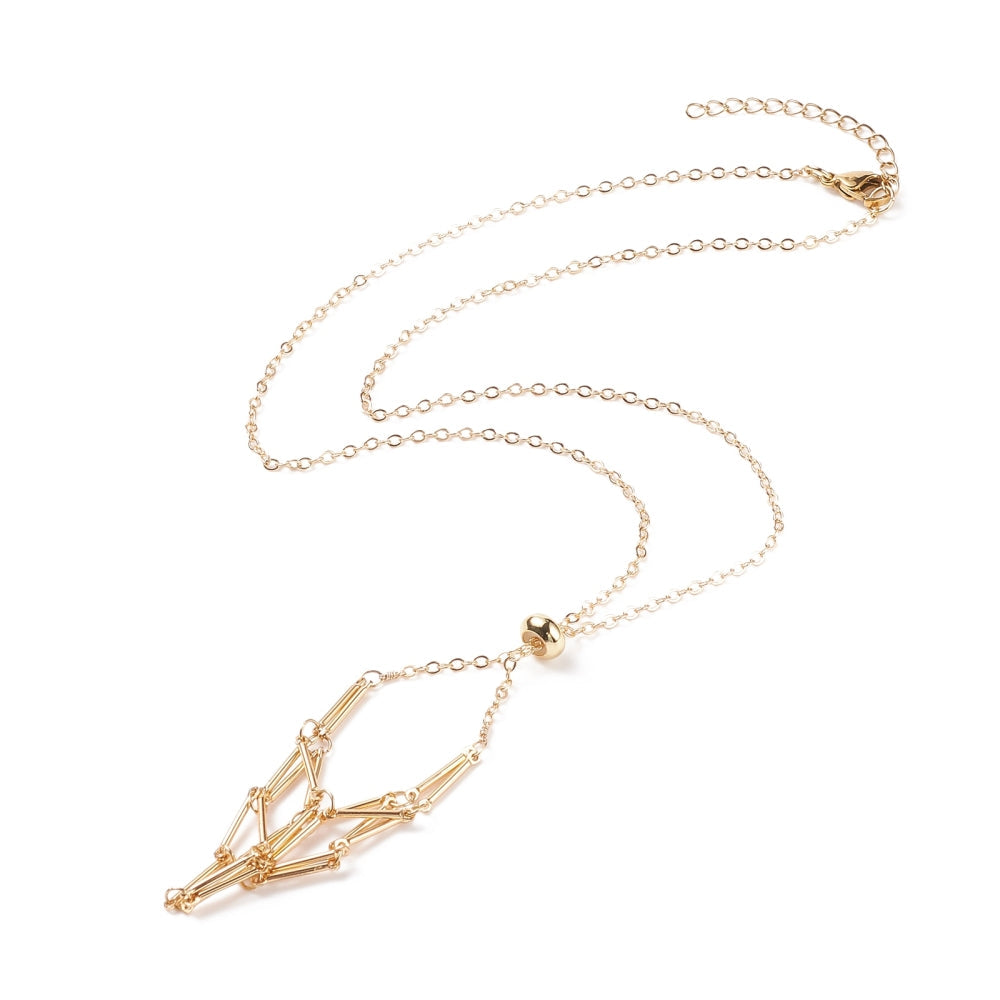 Brass Braided Macrame Pouch Empty Stone Holder for Pendant - Premium Necklace from Crystals and Sun Signs Co - Shop now at Crystals and Sun Signs Co