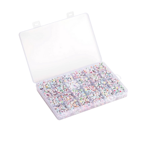 Acrylic Letter Bead Set Flat White Colorful | Alberta Bead Store
