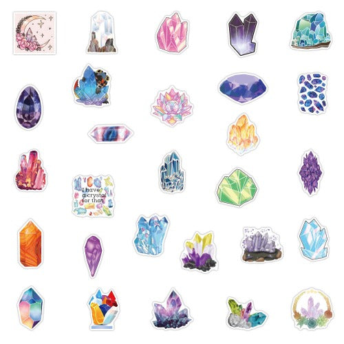 Crystal PVC Vinyl Stickers 50pcs - Witches Ink LTD - O/A Crystals and Sun Signs