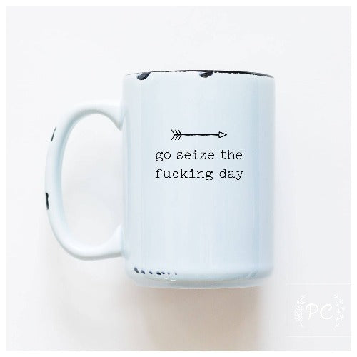 Ceramic Mug in Blue - Go seize the fucking day - Witches Ink LTD - O/A Crystals and Sun Signs