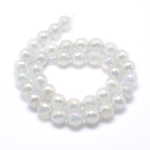 Electroplated Faceted White Agate Gemstone Bead | Alberta Bead Store