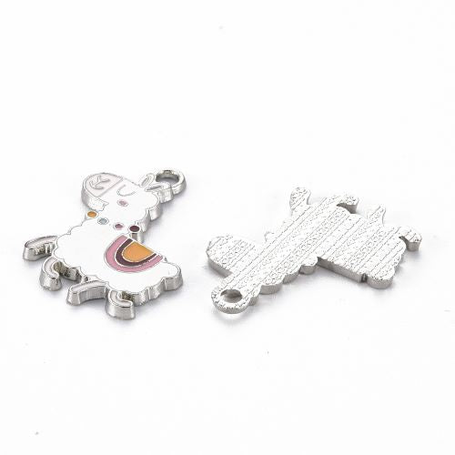 Enamel Charm Alpaca in White 5pcs | Alberta Bead Store