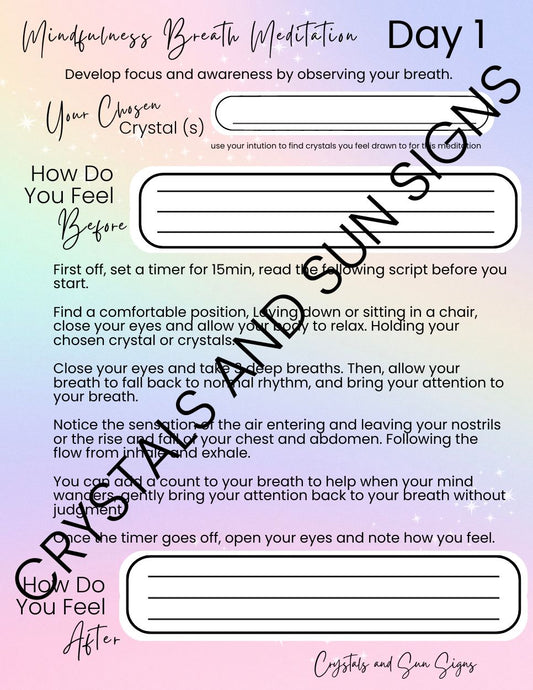 5 Day Meditation Challenge Printable Download | Crystals and Sun Signs