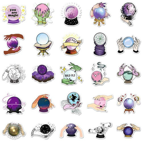Magic Theme PVC Vinyl Stickers 50pcs | Crystals and Sun Signs Co