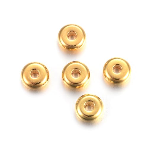 Spacer Beads Flat Round Gold 304 Stainless Steel 6x2.5mm 10pc - Crystals and Sun Signs
