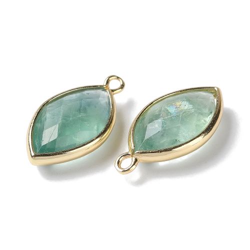 Green Fluorite Faceted Tear Drop Charm/Pendant with Gold 1pc | Alberta Bead Store