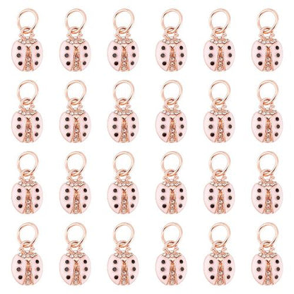 Pink Ladybug Rose Gold Charm 1pc - Crystals and Sun Signs