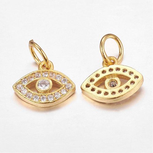 Micro Pave Evil Eye Charm Cubic Zirconia Golden 1pcs | Alberta Bead Store