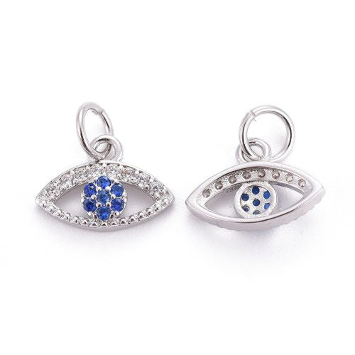 Micro Pave Evil Eye Charm Platinum Cubic Zirconia 1pcs | Alberta Bead Store