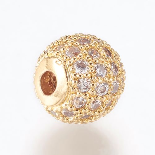 Micro Pave Golden and Clear CZ Round Bead 8mm | Alberta Bead Store