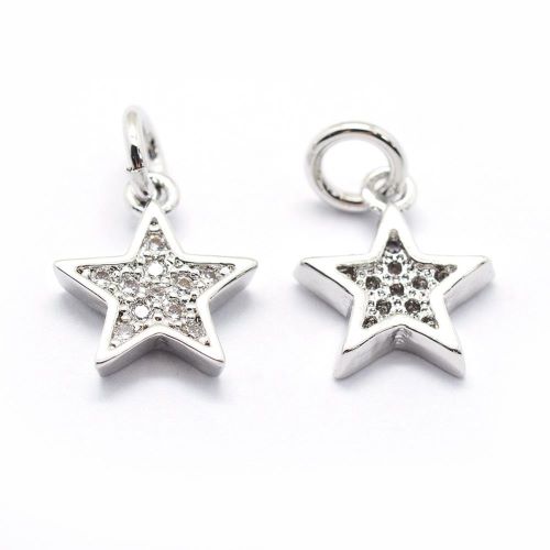 Micro Pave Star Charm Cubic Zirconia Platinum 1pc | Alberta Bead Store