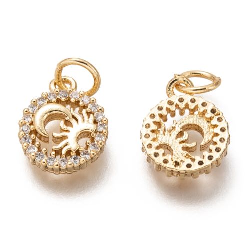 Micro Pave Charm Sun & Moon Golden 1pc | Alberta Bead Store