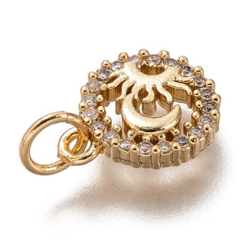 Micro Pave Charm Sun & Moon Golden 1pc | Alberta Bead Store