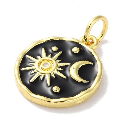 Enamel Charm 18K Plated Sun & Moon Black 1pc | Alberta Bead Store