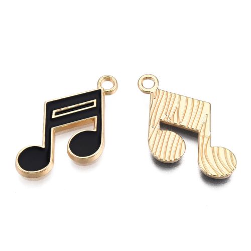 Enamel Charm Music Note Black Gold 10pc | Alberta Bead Store