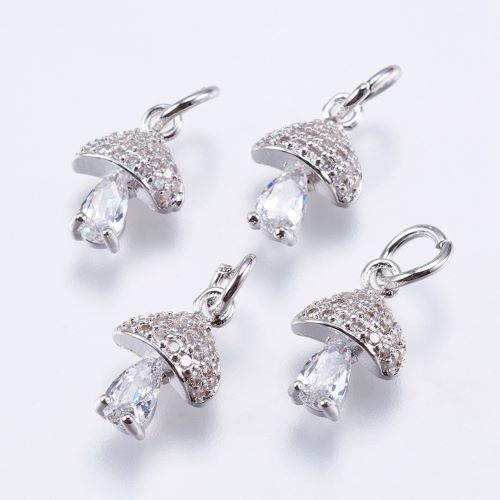 Mushroom Pave Charm Platinum Plated 2pcs - Crystals and Sun Signs