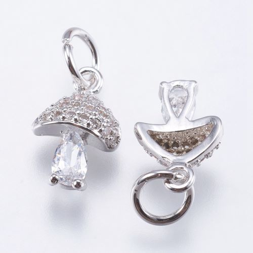 Mushroom Pave Charm Platinum Plated 2pcs - Crystals and Sun Signs