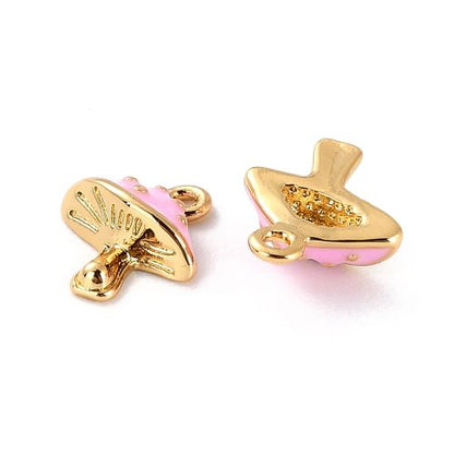 Mushroom Pink Enamel 18K Gold Plated Charm 2pcs - Crystals and Sun Signs