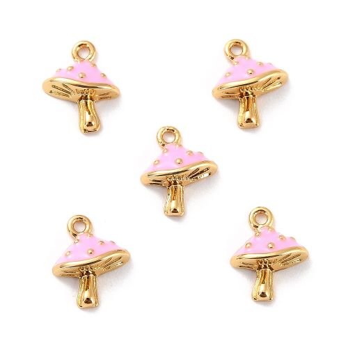 Mushroom Pink Enamel 18K Gold Plated Charm 2pcs - Crystals and Sun Signs