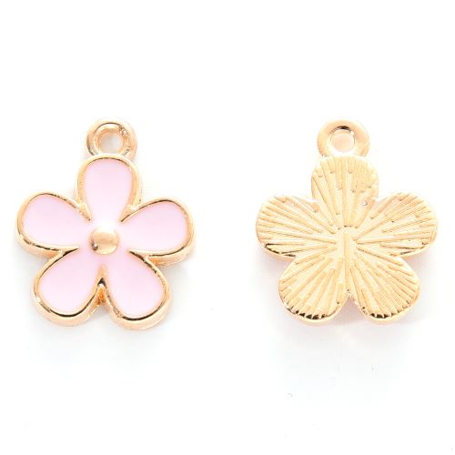 Enamel Charm Pink Flower Light Gold 10pc | Crystals and Sun Signs Co